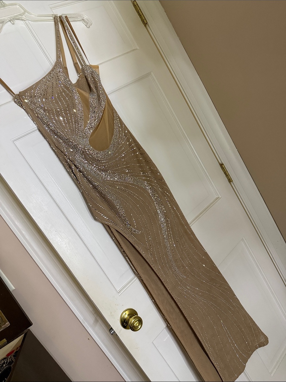 Source Unknown Taupe Sequin Prom Gown with Strappy Cutout